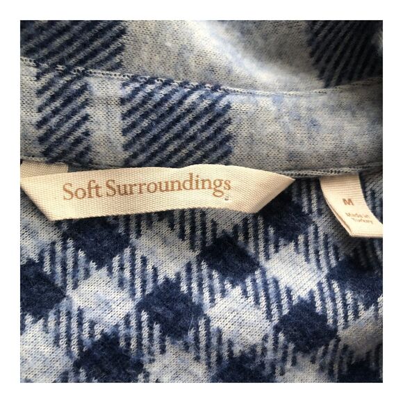 Soft Surroundings Plaid Oversized Long Line Super Soft Navy Gray Shacket Top Med - Picture 9 of 12